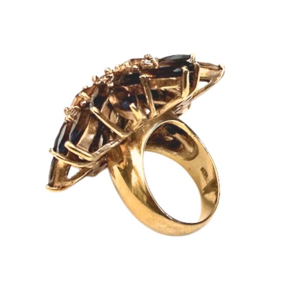 Vintage SETA Sterling Smoky Quartz Topaz Diamond HUGE Cocktail Ring Sz 8 - Picture 6 of 12